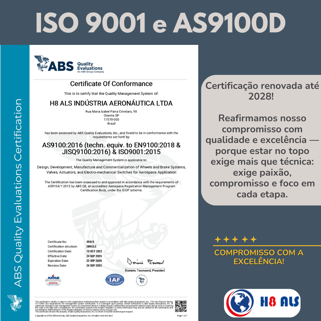 CERTIFICAÇÃO RENOVADA- AS9100D & ISO 9001